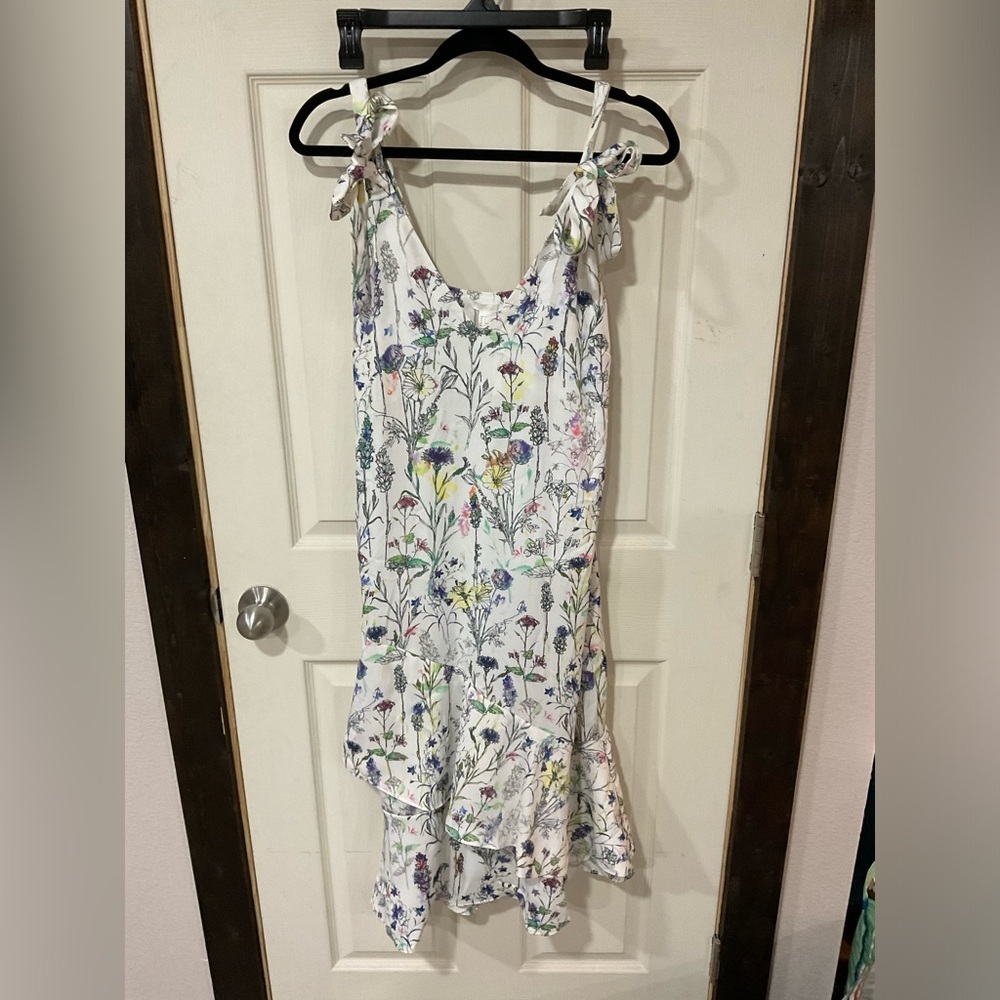 H&M Butterfly Flowy Midi Dress Shoulder Tie Detail